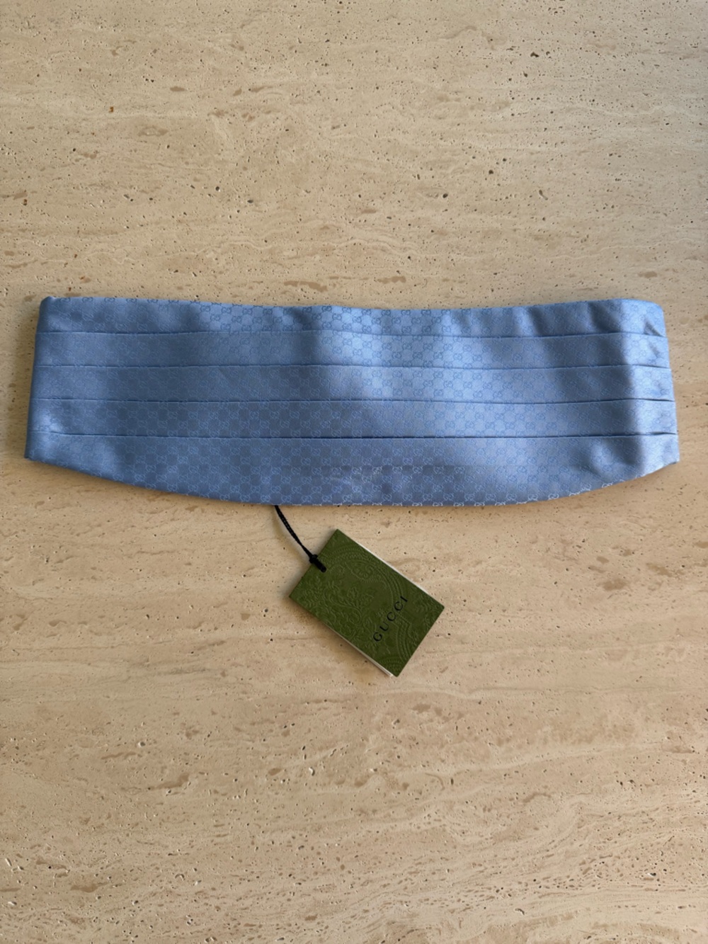 NWT GUCCI SILK CUMMERBUND WITH GG PATTERN LIGHT BLUE  Sz M 💙 - Picture 10 of 10